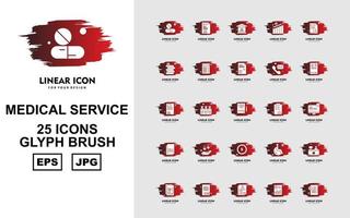 25 premium medische service glyph brush icon pack vector