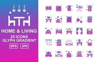 25 premium home en living glyph-verlooppictogrammenpakket vector