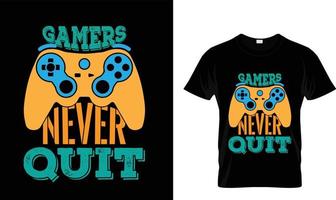 gamer nooit stoppen t-shirt ontwerp vector