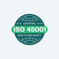 iso 45001 Gezondheid en veiligheid certificaat kenteken. vector postzegel standaard- voor beheer systemen van beroeps Gezondheid en veiligheid.