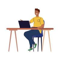 man cartoon met laptop aan bureau werken vector design