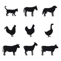 boerderij dieren silhouetten pictogrammen set. zwart Aan een wit achtergrond vector