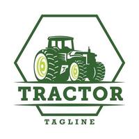 illustratie van trekker in een boerderij logo sjabloon. klaar gemaakt logo met wit geïsoleerd achtergrond. vector