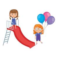 schattige kleine meisjes met kinderen en ballonnen helium vector