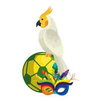 papegaai met bal voetbal en masker carnaval geïsoleerde pictogram vector