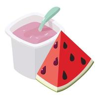 tussendoortje icoon isometrische vector. pak van fruit yoghurt en rood vers watermeloen stuk vector