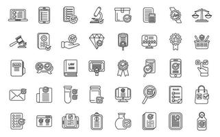 gereguleerd producten pictogrammen reeks schets vector. kwaliteit controle vector