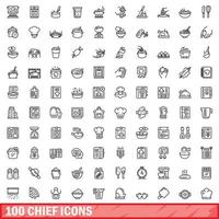 100 chef pictogrammen set, schets stijl vector