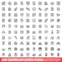 100 communicatie iconen set, Kaderstijl vector