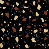 terrazzo marmeren naadloos patroon. structuur in Venetiaanse stijl, samengesteld van natuurlijk steen, graniet, kwarts, marmer, beton en kalksteen. geel, blauw en oranje marmeren Aan een zwart achtergrond. vector