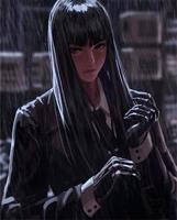 anime meisje met handschoenen in de regen. vector