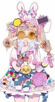 een kleurrijk illustratie van een anime meisje gemaakt van snoepgoed. vector