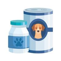Voedsel en fles geneeskunde voor geïsoleerde hond pictogram vector
