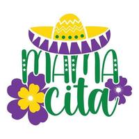 mama cita - cinco de mayo - mei 5, federaal vakantie in Mexico. feest banier en poster ontwerp met vlaggen, bloemen, fecoraties, maracas en sombrero vector