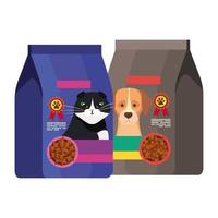 zakken met voer voor kat en hond vector