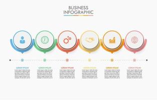 kleurrijke verbonden cirkel 6 stappen infographic vector