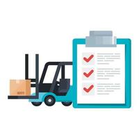 geïsoleerde levering heftruck doos en lijst document vector ontwerp