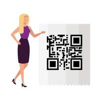 zakenvrouw met geïsoleerde code qr-pictogram vector