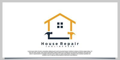 huis reparatie logo ontwerp met hamer icoon creatief concept vector