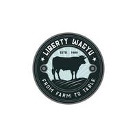 vrijheid wagyu premie logo embleem, perfect met logo bureau, wagyu, winkel, koe, dier vector