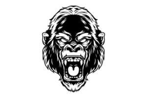 gorilla hoofd zwart en wit vector