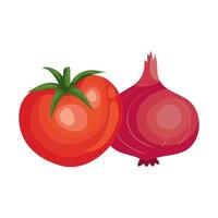 verse tomaat met ui paarse groenten vector