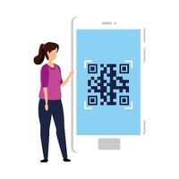 vrouw en smartphoneapparaat met scancode qr vector