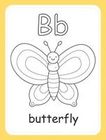 alfabet kleur boek kaart voor kinderen met de brief b en vlinder. leerzaam kaart voor kinderen. de woord vlinder, de Engels alfabet. vector illustratie.