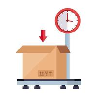 box pakket lading in weegmachine geïsoleerde pictogram vector