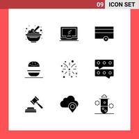 reeks van 9 modern ui pictogrammen symbolen tekens voor vuurwerk Amerikaans imac eten betalingen bewerkbare vector ontwerp elementen