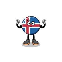 mascotte tekenfilm van IJsland vlag poseren met spier vector