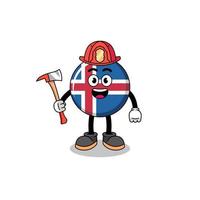 tekenfilm mascotte van IJsland vlag brandweerman vector