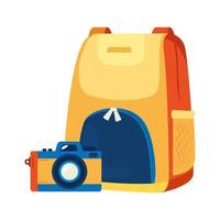 rugzak met camera fotografisch geïsoleerd pictogram vector