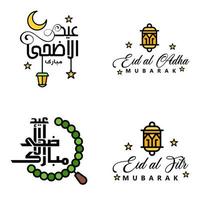 eid mubarak handgeschreven belettering vector pak van 4 schoonschrift met sterren geïsoleerd Aan wit achtergrond voor uw ontwerp