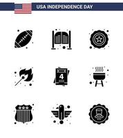 4e juli Verenigde Staten van Amerika gelukkig onafhankelijkheid dag icoon symbolen groep van 9 modern solide glyphs van liefde buitenshuis Ingang bij elkaar passen camping bewerkbare Verenigde Staten van Amerika dag vector ontwerp elementen
