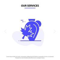 onze Diensten pot herfst Canada blad esdoorn- solide glyph icoon web kaart sjabloon vector