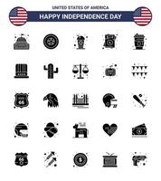 gelukkig onafhankelijkheid dag 4e juli reeks van 25 solide glyph Amerikaans pictogram van alcohol Verenigde Staten van Amerika medaille liefde Frisdrank bewerkbare Verenigde Staten van Amerika dag vector ontwerp elementen