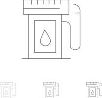 benzine industrie olie laten vallen stoutmoedig en dun zwart lijn icoon reeks vector