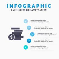 munten geld contant geld goud geld solide icoon infographics 5 stappen presentatie achtergrond vector