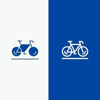 fiets beweging wandelen sport lijn en glyph solide icoon blauw banier vector