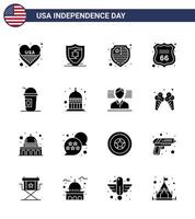 groep van 16 solide glyphs reeks voor onafhankelijkheid dag van Verenigde staten van Amerika zo net zo staatshuis Indiana schild staten Amerikaans bewerkbare Verenigde Staten van Amerika dag vector ontwerp elementen