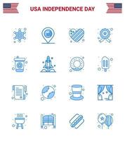 gelukkig onafhankelijkheid dag 4e juli reeks van 16 blues Amerikaans pictogram van drinken Politie Amerikaans ster insigne bewerkbare Verenigde Staten van Amerika dag vector ontwerp elementen