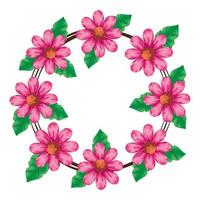 frame circulaire van bloemen roze kleur met natuurlijke bladeren vector