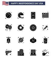 gelukkig onafhankelijkheid dag Verenigde Staten van Amerika pak van 16 creatief solide glyphs van ballonnen vlag staat land cel bewerkbare Verenigde Staten van Amerika dag vector ontwerp elementen