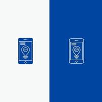 navigatie plaats wijzer smartphone lijn en glyph solide icoon blauw banier lijn en glyph solide icoon blauw banier vector