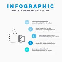 Leuk vinden bedrijf vinger hand- oplossing duimen lijn icoon met 5 stappen presentatie infographics achtergrond vector