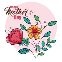 gelukkige moederdag kaart met bloemen en bladeren decoratie vector