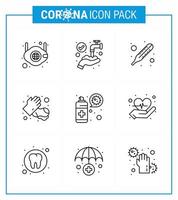 coronavirus het voorkomen reeks pictogrammen 9 lijn icoon zo net zo verstuiven het wassen het wassen medisch zeep virale coronavirus 2019november ziekte vector ontwerp elementen