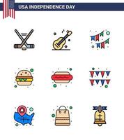 9 vlak gevulde lijn tekens voor Verenigde Staten van Amerika onafhankelijkheid dag hond maaltijd Amerikaans snel voedsel slinger bewerkbare Verenigde Staten van Amerika dag vector ontwerp elementen
