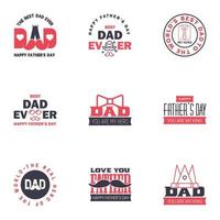 gelukkig vaders dag groet hand- belettering badges 9 zwart en roze typfout geïsoleerd Aan wit typografie ontwerp sjabloon voor poster banier geschenk kaart t overhemd afdrukken etiket sticker retro wijnoogst stijl vector